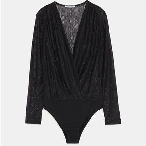 Zara black lace wrap bodysuit